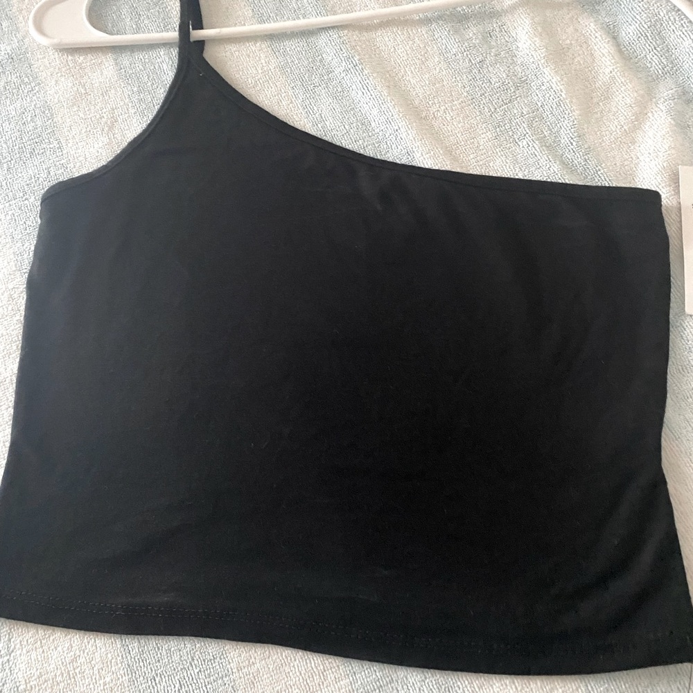 Black Crop Top One Shoulder Side New